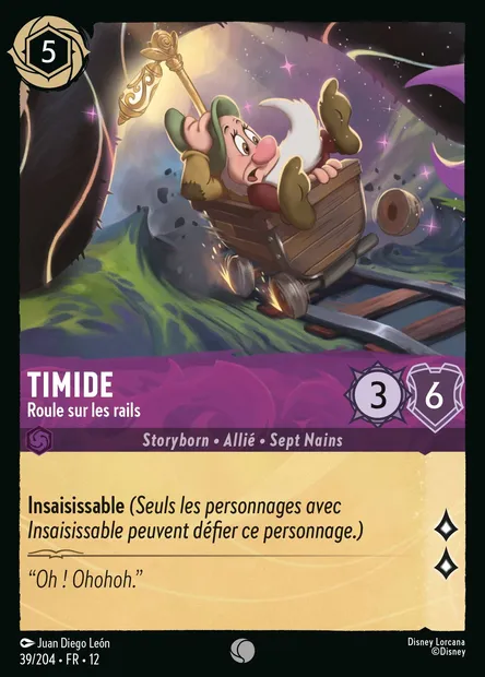 Timide - Roule sur les rails, carte Disney Lorcana CH12-039 — extension Contrées Inconnues