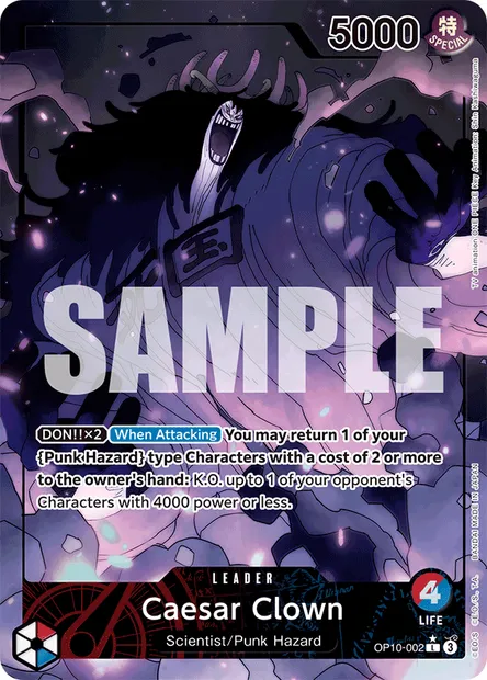 Caesar Clown, One Piece card OP10-002 — ROYAL BLOOD set