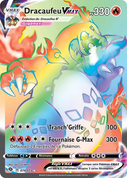 Dracaufeu VMAX, carte Pokémon CPA 74 — extension La Voie du Maître