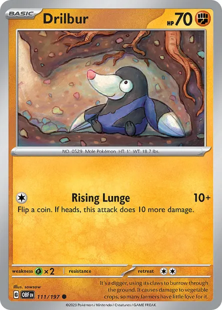 Drilbur, Pokémon card OBF 111 — Obsidian Flames set