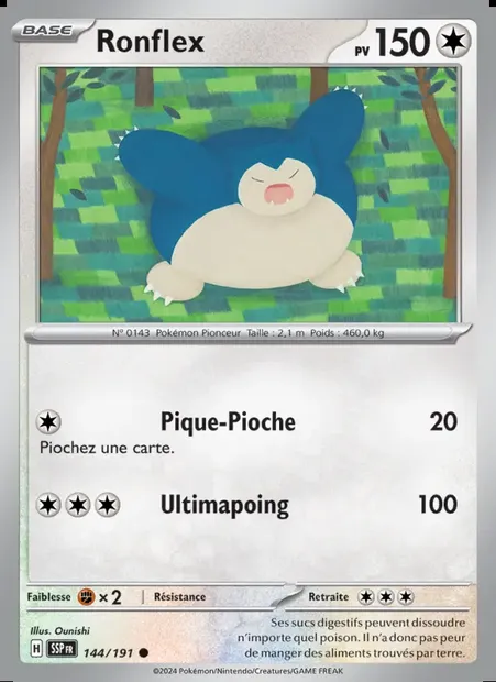 Ronflex, carte Pokémon SSP 144 — extension Étincelles Déferlantes