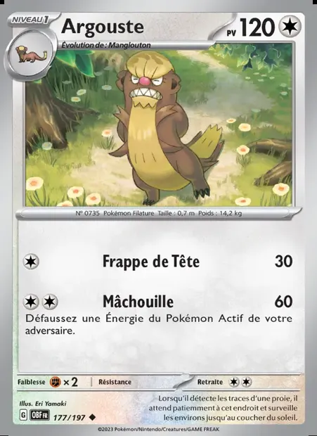 Argouste, carte Pokémon OBF 177 — extension Flammes Obsidiennes