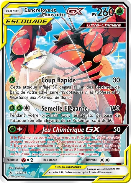 Cancrelove et Mouscoto GX, carte Pokémon UNB 192 — extension Alliance Infaillible