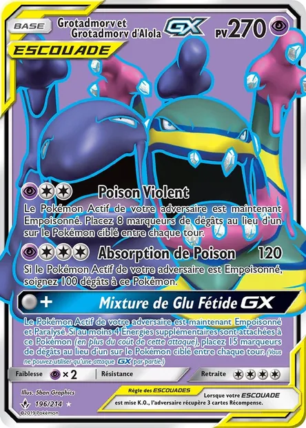 Grotadmorv et Grotadmorv d’Alola GX, carte Pokémon UNB 196 — extension Alliance Infaillible