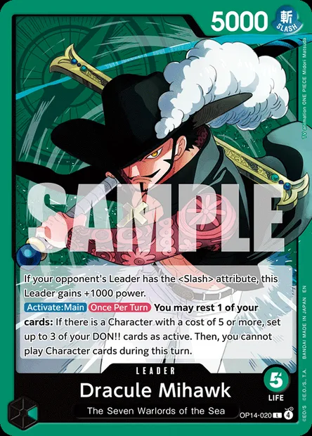 Dracule Mihawk, One Piece card OP14-020 — THE AZURE SEA’S SEVEN set