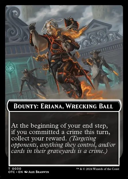 Bounty: Eriana, Wrecking Ball // Wanted!, carte Magic TOTC 30 — extension Outlaws of Thunder Junction Commander Tokens