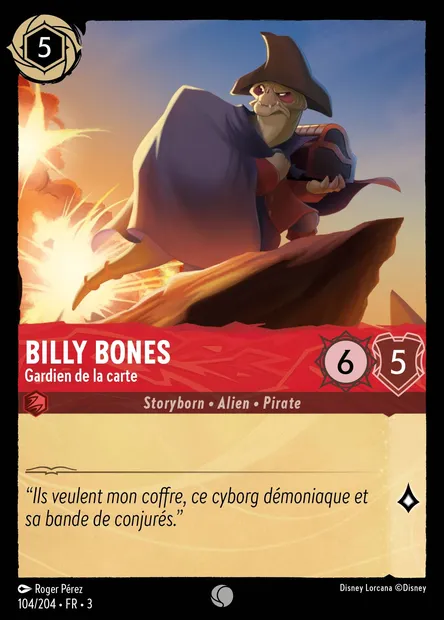 Billy Bones - Gardien de la carte, carte Disney Lorcana CH3-104 — extension Les Terres d'Encres