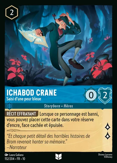 Ichabod Crane - Saisi d'une peur bleue, carte Disney Lorcana CH10-152 — extension Lueurs dans les Profondeurs