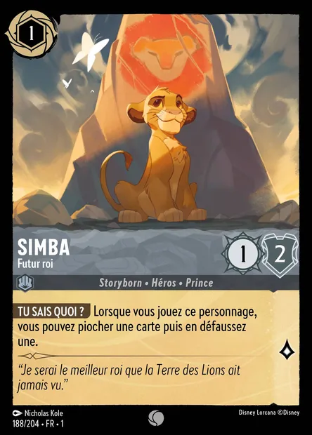 Simba - Futur roi, carte Disney Lorcana CH1-188 — extension Premier Chapitre