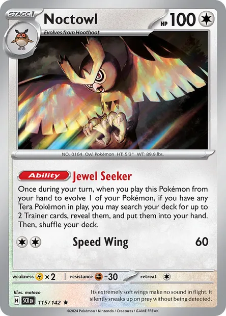 Noctowl, Pokémon card SCR 115 — Stellar Crown set