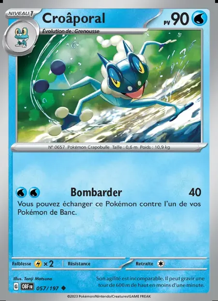 Croâporal, carte Pokémon OBF 057 — extension Flammes Obsidiennes