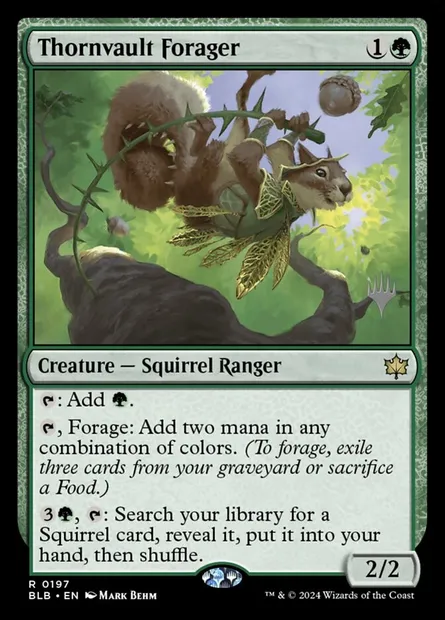 Thornvault Forager, Magic card PBLB 197p — Bloomburrow Promos set