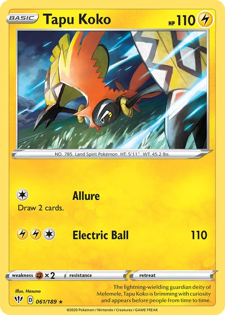 Tapu Koko, Pokémon card DAA 61 — Darkness Ablaze set