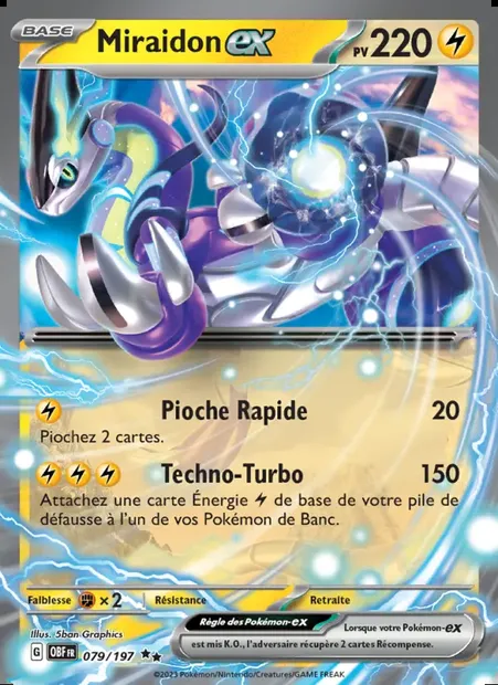 Miraidon-ex, carte Pokémon OBF 079 — extension Flammes Obsidiennes