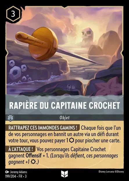 Rapière du Capitaine Crochet, carte Disney Lorcana CH3-199 — extension Les Terres d'Encres