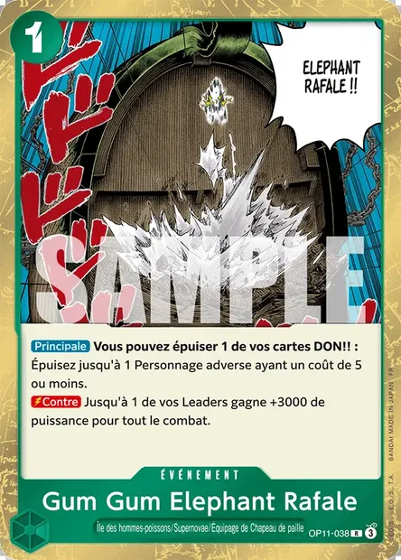 Gum Gum Elephant Rafale, carte One Piece OP11-038 — extension DES POINGS VIFS COMME L'ÉCLAIR