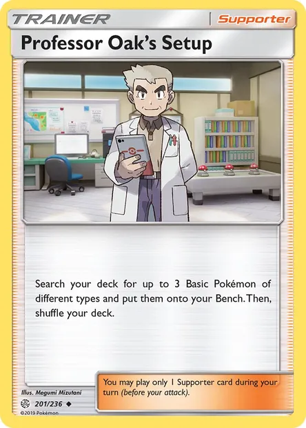 Professor Oak’s Setup, Pokémon card CEC 201 — Cosmic Eclipse set