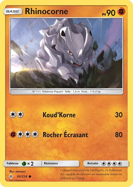 Rhinocorne, carte Pokémon UNB 93 — extension Alliance Infaillible