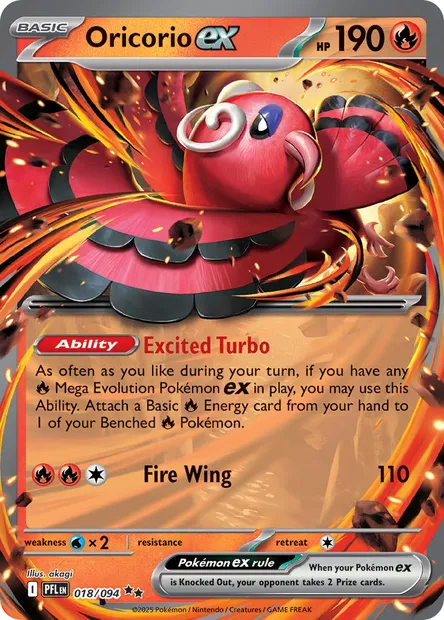 Oricorio ex, Pokémon card PFL 018 — Phantasmal Flames set