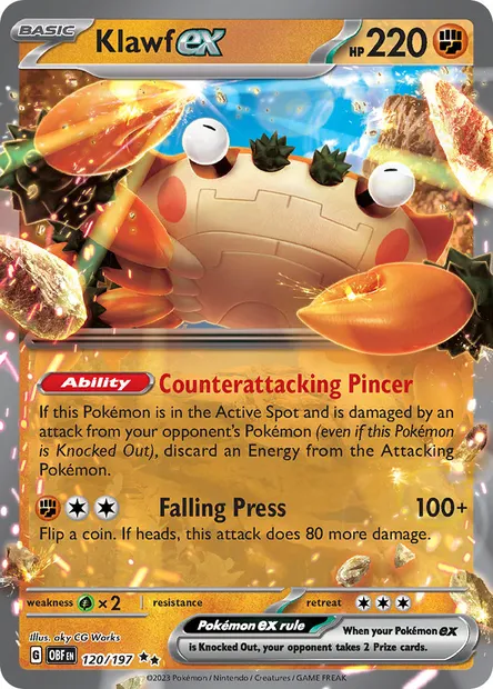 Klawf ex, Pokémon card OBF 120 — Obsidian Flames set