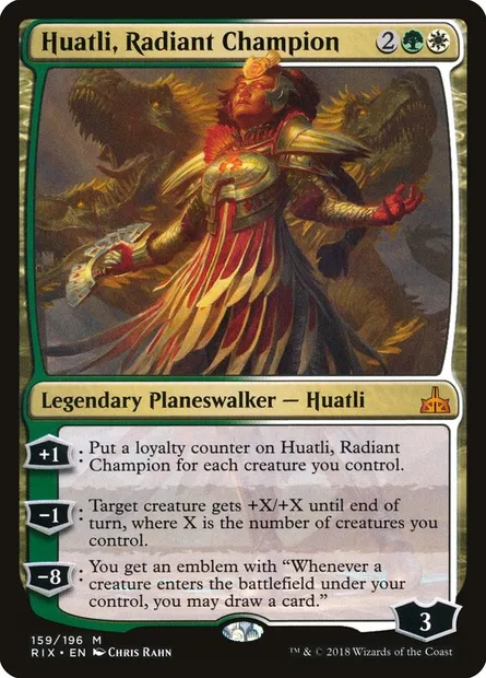 Huatli, Radiant Champion, Magic card RIX 159 — Rivals of Ixalan set