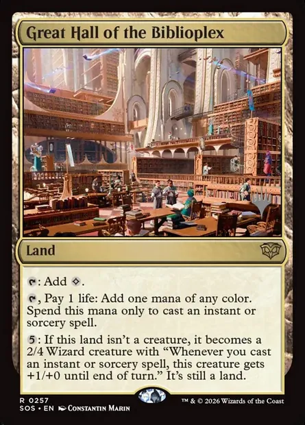 Grande salle du Biblioplexe, carte Magic PSOS 257p — extension Secrets of Strixhaven Promos