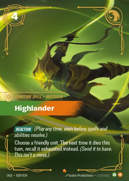 Highlander, Riftbound card OGS 020 — Proving Grounds set