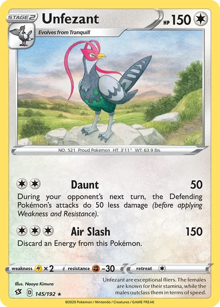 Unfezant, Pokémon card RCL 145 — Rebel Clash set