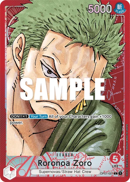 Roronoa Zoro, carte One Piece OP01-001 — extension ROMANCE DAWN