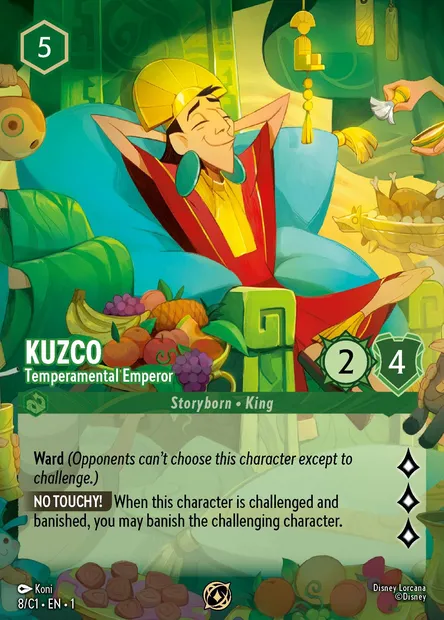 Kuzco - Empereur pourri gâté, carte Disney Lorcana C1-008 — extension Lorcana Challenge 2024
