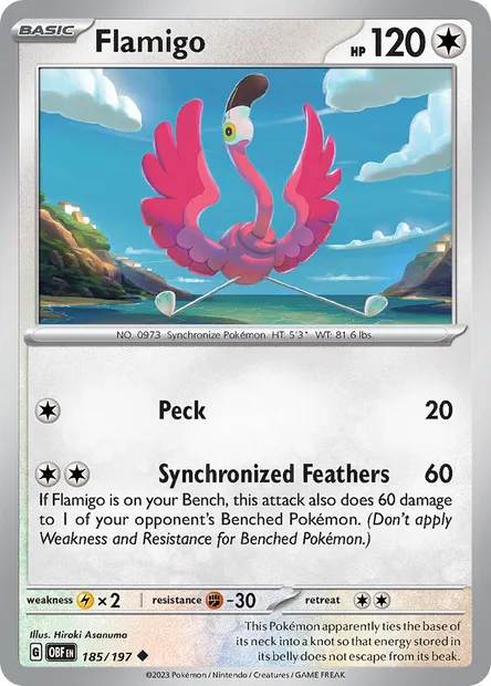 Flamigo, Pokémon card OBF 185 — Obsidian Flames set