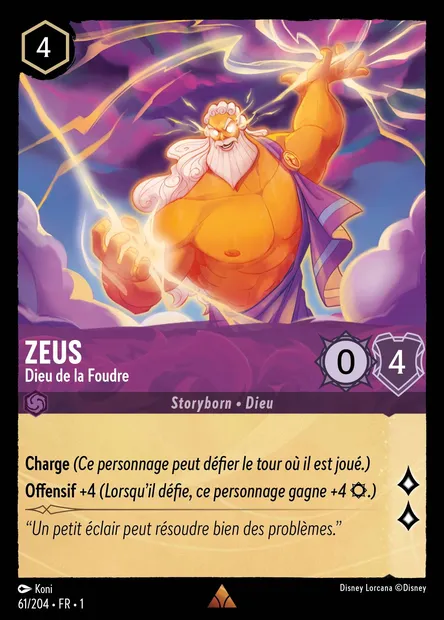 Zeus - Dieu de la Foudre, carte Disney Lorcana CH1-061 — extension Premier Chapitre