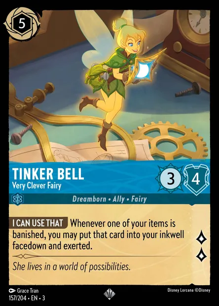 Tinker Bell - Very Clever Fairy, Disney Lorcana card CH3-157 — Into the Inklands set