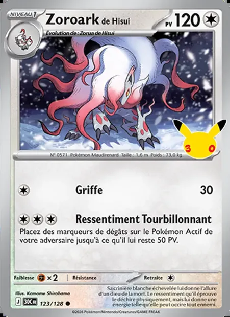 Zoroark de Hisui, carte Pokémon 30C 123 — extension 30ᵉ Anniversaire