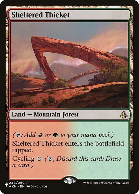 Sheltered Thicket, Magic card PLST AKH-248 — The List set