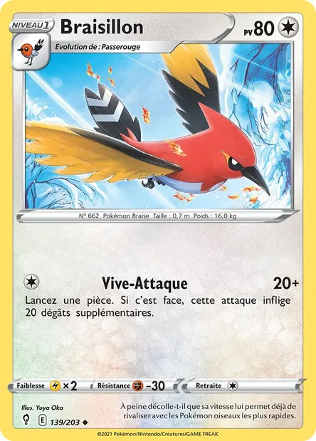 Braisillon, carte Pokémon EVS 139 — extension Évolution Céleste