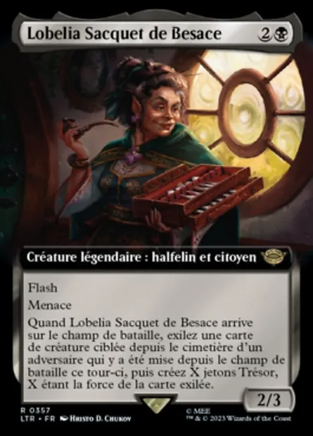 Lobelia Sacquet de Besace, carte Magic LTR 357 — extension Le Seigneur des Anneaux : chroniques de la Terre du Milieu