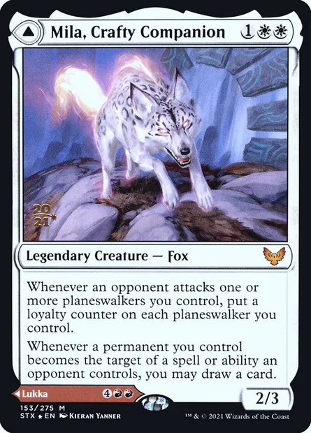 Mila, Crafty Companion // Lukka, Wayward Bonder, Magic card PSTX 153s — Strixhaven: School of Mages Promos set