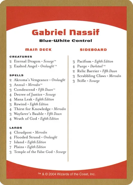Gabriel Nassif Decklist, Magic card WC04 gn0b — World Championship Decks 2004 set