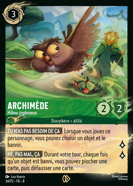 Archimède - Hibou ingénieux, carte Disney Lorcana P2-034 — extension P2