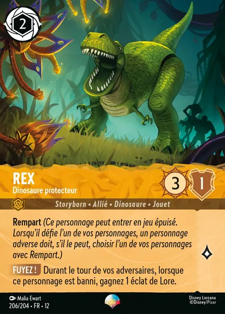 Rex - Dinosaure protecteur, carte Disney Lorcana CH12-206 — extension Contrées Inconnues