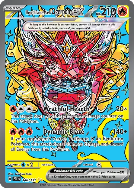 Hearthflame Mask Ogerpon ex, Pokémon card PRE 148 — Prismatic Evolutions set
