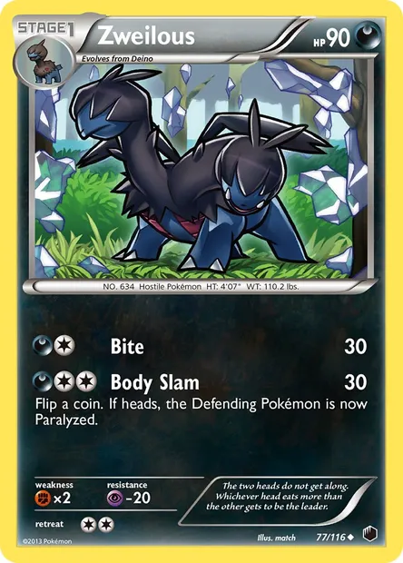 Zweilous, Pokémon card PLF 77 — Plasma Freeze set