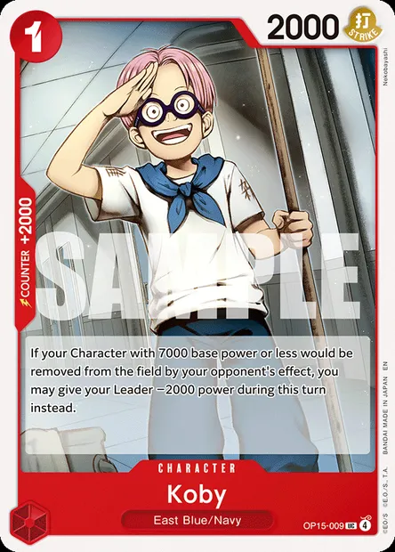 Koby, One Piece card OP15-009 — ADVENTURE ON KAMI’S ISLAND set