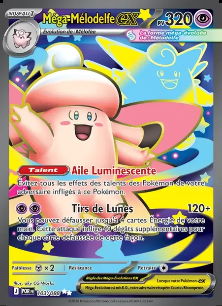 Méga-Mélodelfe-ex, carte Pokémon POR 103 — extension Équilibre Parfait