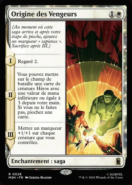 Origine des Vengeurs, carte Magic MSH 28 — extension Marvel Super Heroes