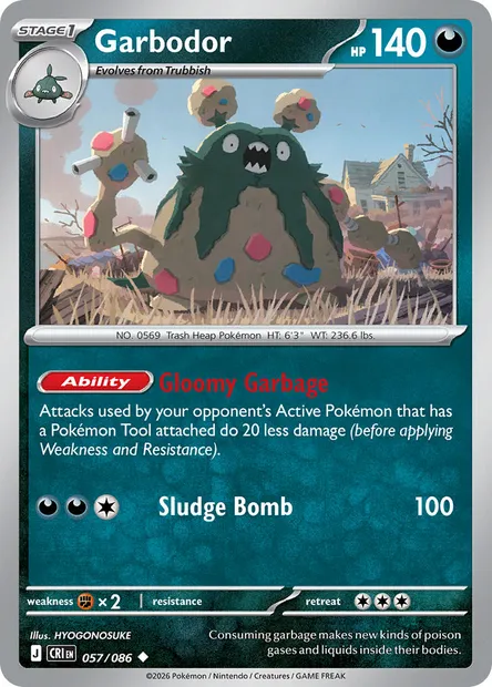 Garbodor, Pokémon card CRI 057 — Chaos Rising set