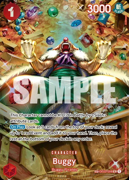 Buggy, One Piece card OP03-008 — PILLARS OF STRENGTH set