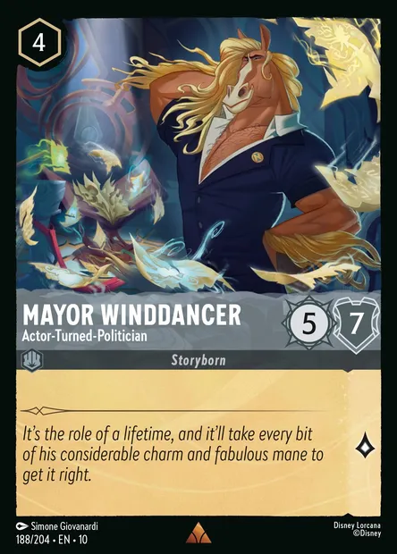 Mayor Winddancer - Actor-Turned-Politician, Disney Lorcana card CH10-188 — Whispers in the Well set