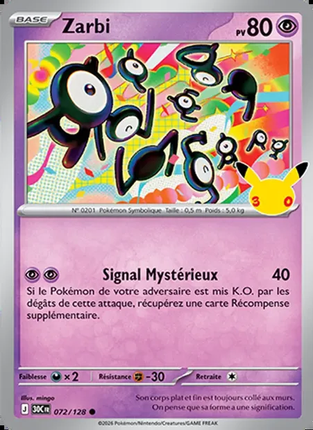 Zarbi, carte Pokémon 30C 072 — extension 30ᵉ Anniversaire